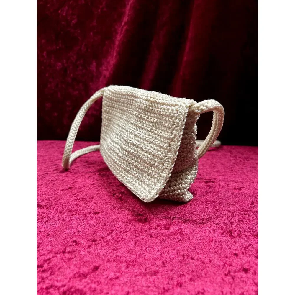 Vintage The Sak Crochet Crossbody Bag - Sandy White Mini Flap Purse